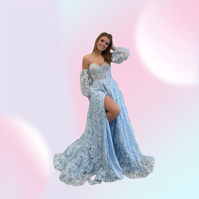 Sweetheart Lilac Long Evening Party Dress Embroidered Butterfly Robe De Soiree Detachable Sleeves Lavender Prom Dresses Lady