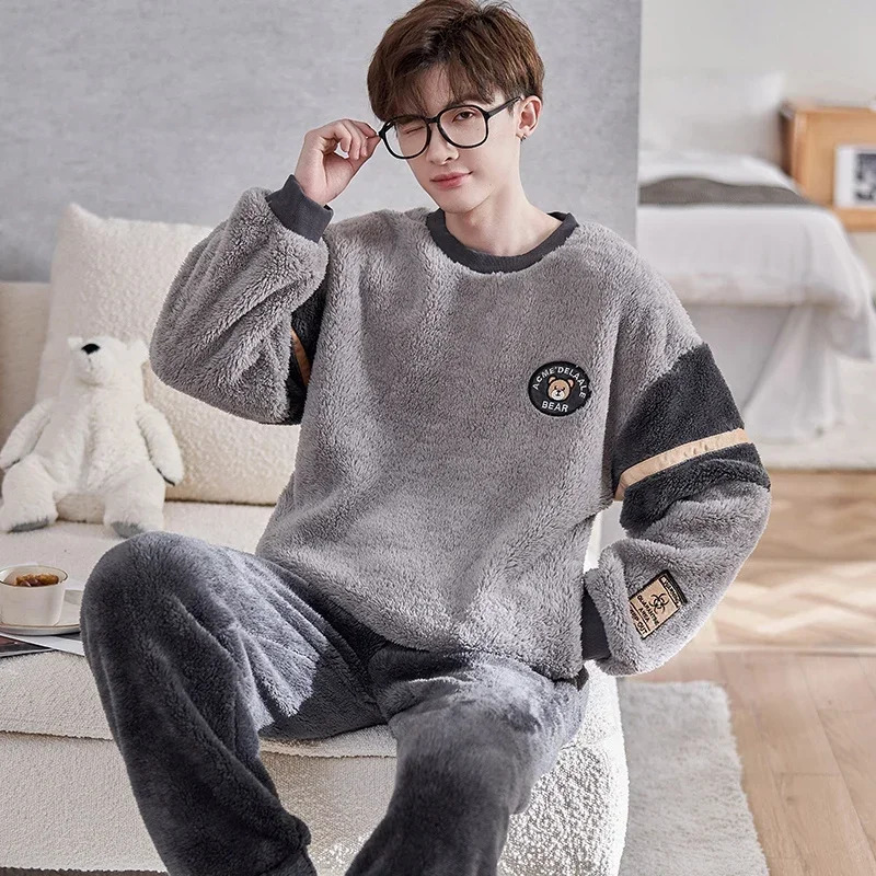 Men's Sleepwear 2023 Winter Plus Size Long Sleeve Thick Warm Flannel Pajama Sets For Men Coral Velvet Pyjama Homewear Home Clothes 231031