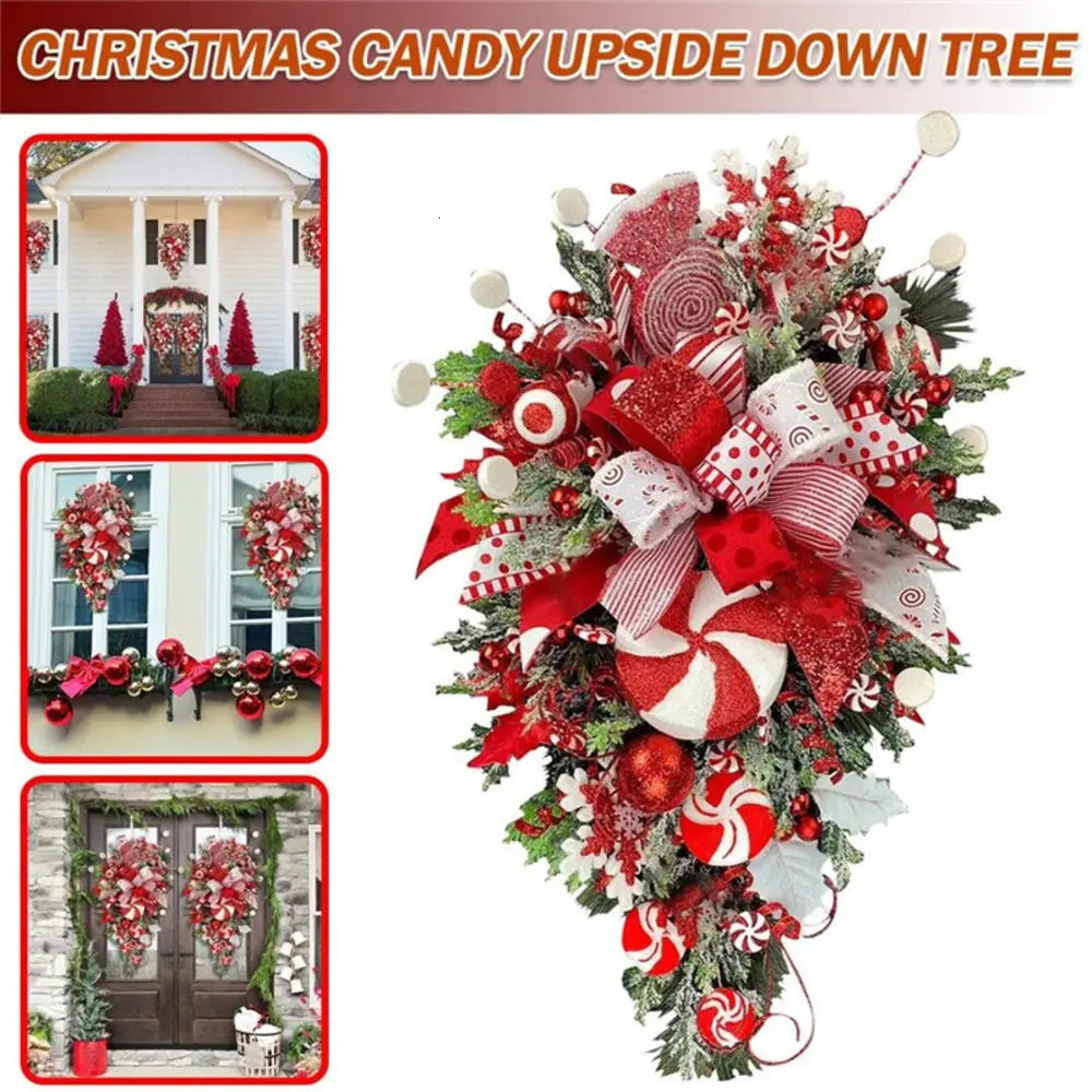 Christmas Decorations Candy Cane Christmas Wreath Garland Decoration Front Door Window Wall Home Decoration Christmas Guirnalda Navidad 2024 231101