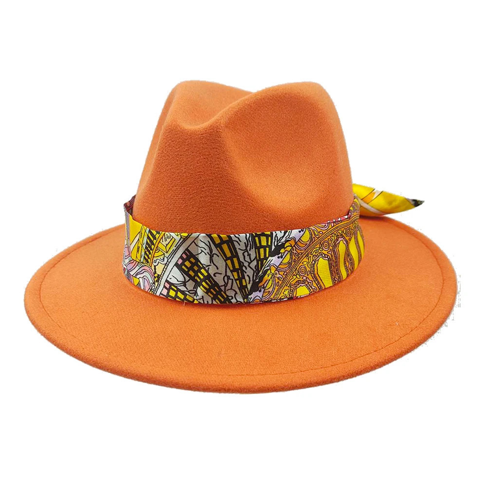 Wide Brim Hats Bucket Classic Fedora Hat Panama Jazz Men Women Colorful Silk Scarf Accessories Simple Versatile Felt Party 231101