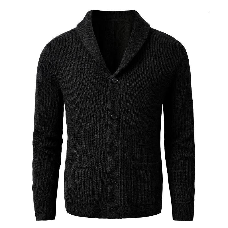 Men's Wool Blends Men's Shawl Collar Cardigan Sweater Slim Fit Cable Knit Button up Black Merino Wool Sweater 231101