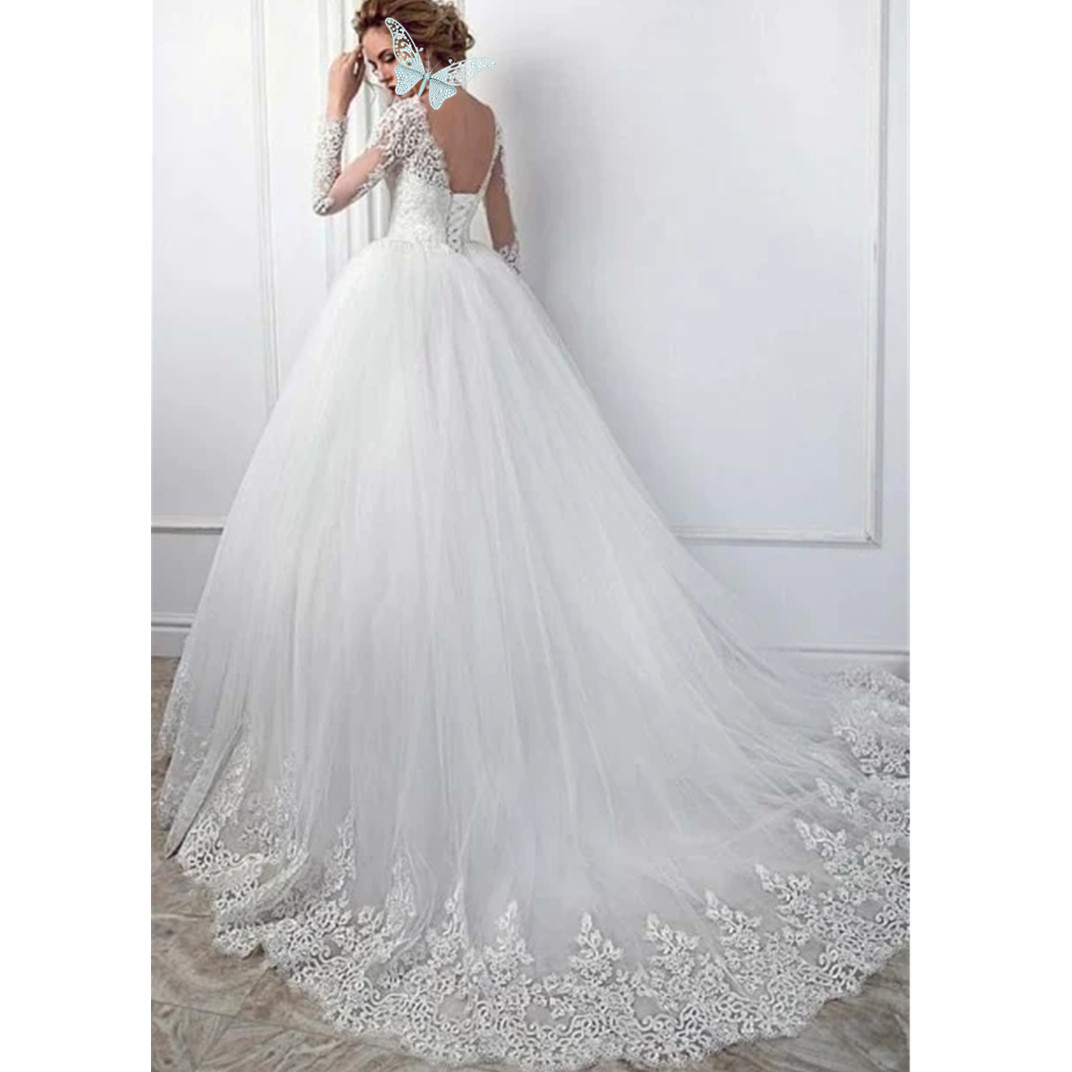 Boho Glitter Long Sleeves Floral Weeding Dress Deep Scoop Side Split A-Line Lace Appliques Bridal Gownss Bridal Gownss