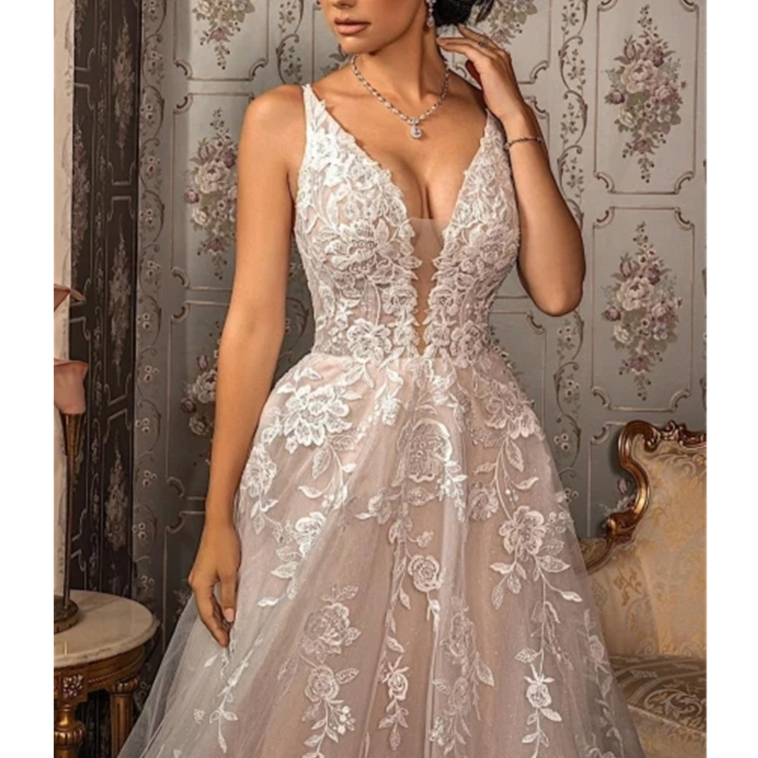 Boho Women Wedding V Neck Ral Lace Party A-E Reception Sleeves Bridal Pantsuits Vestido De Noiva Robe De Mariee Custom 6660312