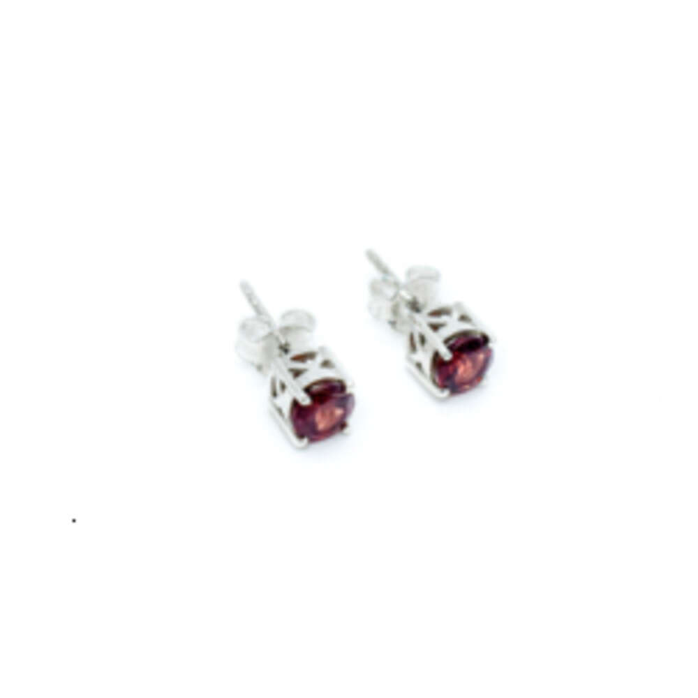 2023 Best Selling Single Stone Studs 925 Silver Natural Garnet Gemstone Round Shape Women's Fine Factory