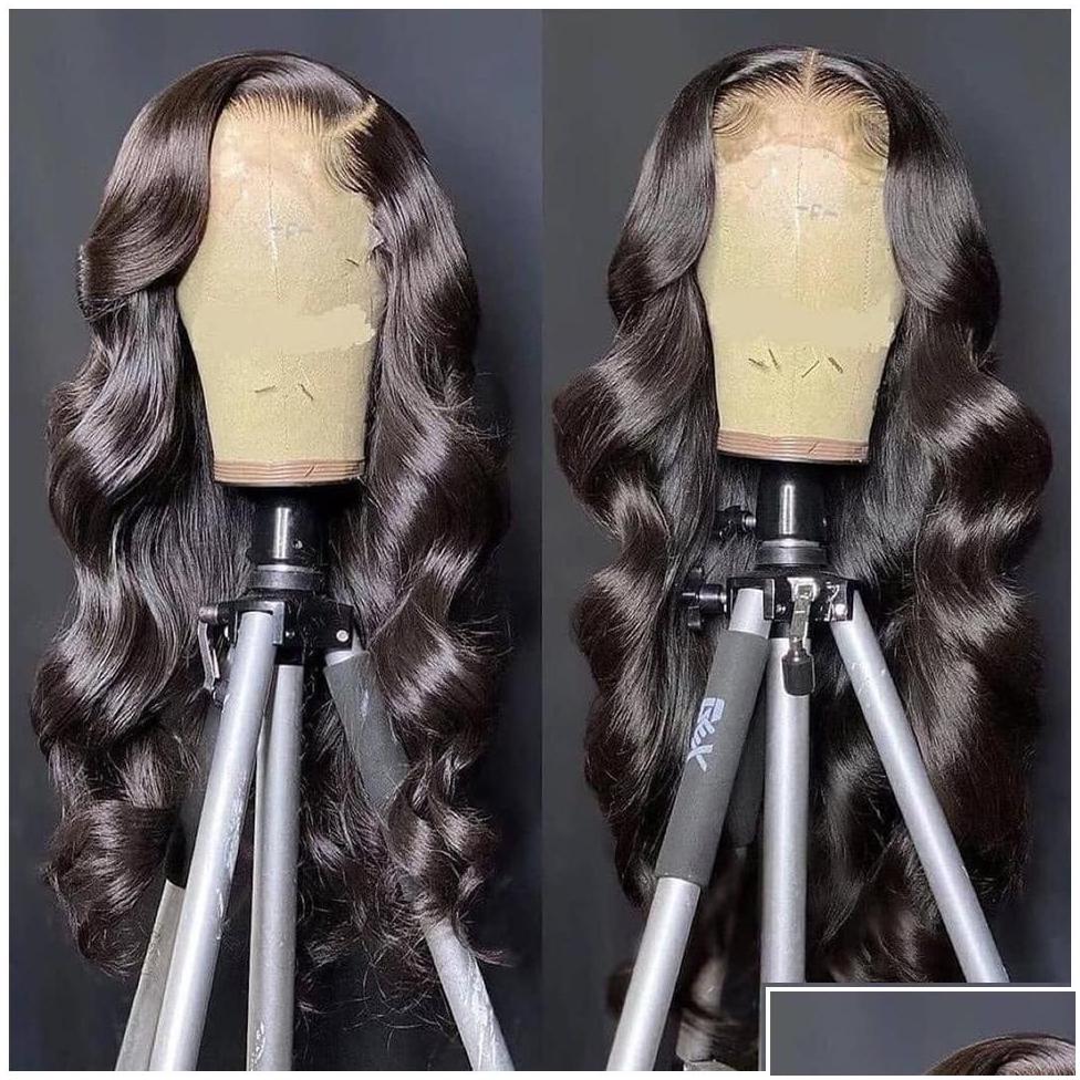 Human Hair Wigs Remy Baby Pre Plucked Body Wave Lace Front Wig 13X4 Hd Transparent Frontal Preplucked Closure Brazili Dh8ff