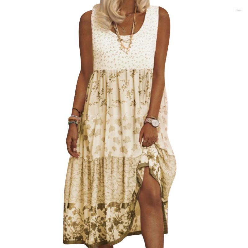 Casual Dresses Woman Floral Sleeveless Vest Dress Stitching Printing Contrast Pink Flowers Lady Small Fresh Summer Female