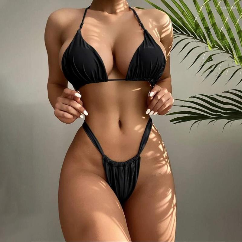 Women's Swimwear Sexy String Triangle Bikinis Suit 2025 Thong Swimsuit Women Solid 2 Piece Bikini Set Bathing bikini