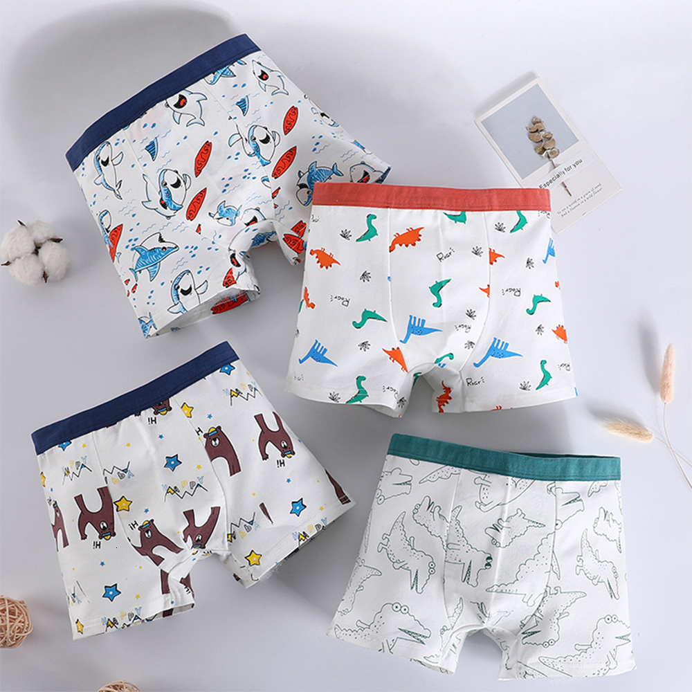 Panties 4pcs lot Kids Boys Boxer Underwear Cartoon Children s Shorts Teenagers Cotton Underpants Dinosaurs Pattern 230331
