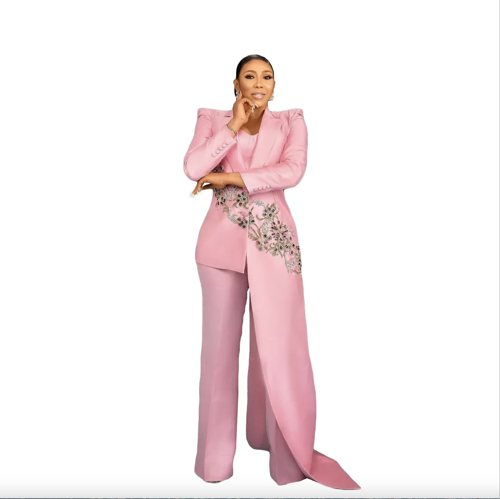 Hot Pink Red Carpet Fashion Women Pants Suits 2 Pieces Slim Fit Crystal Beads Prom Evening Party Wear