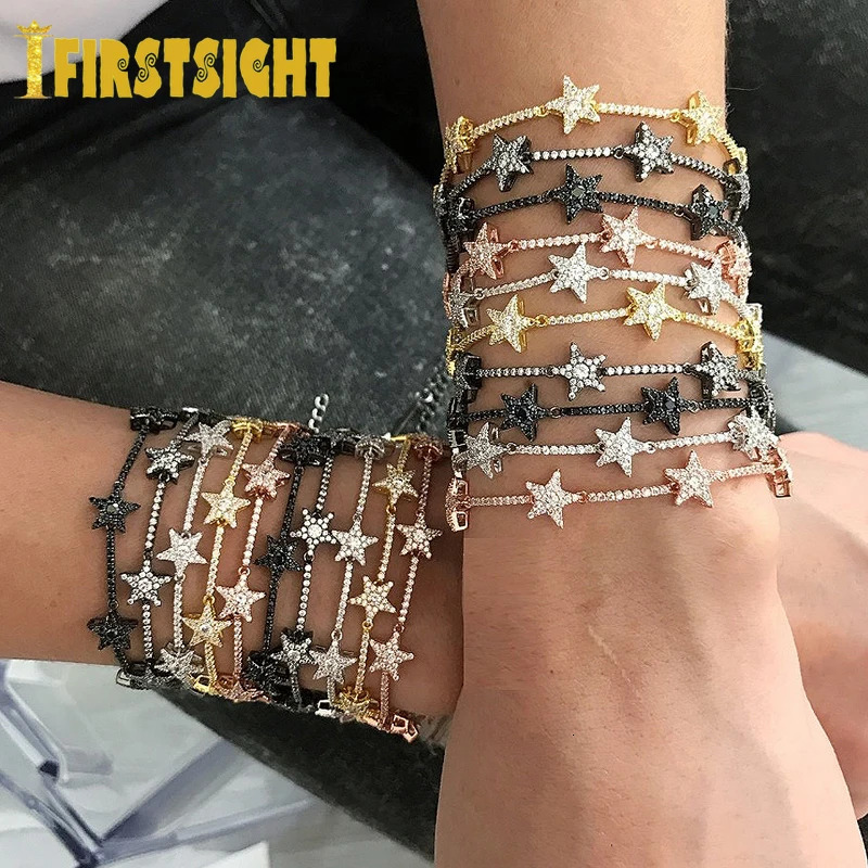 Charm Bracelets Star Bar Link Chain Bracelet Tennis Paved Tiny Sparking Shiny CZ Stone Stars For Women Simple Jewelry Party 231101