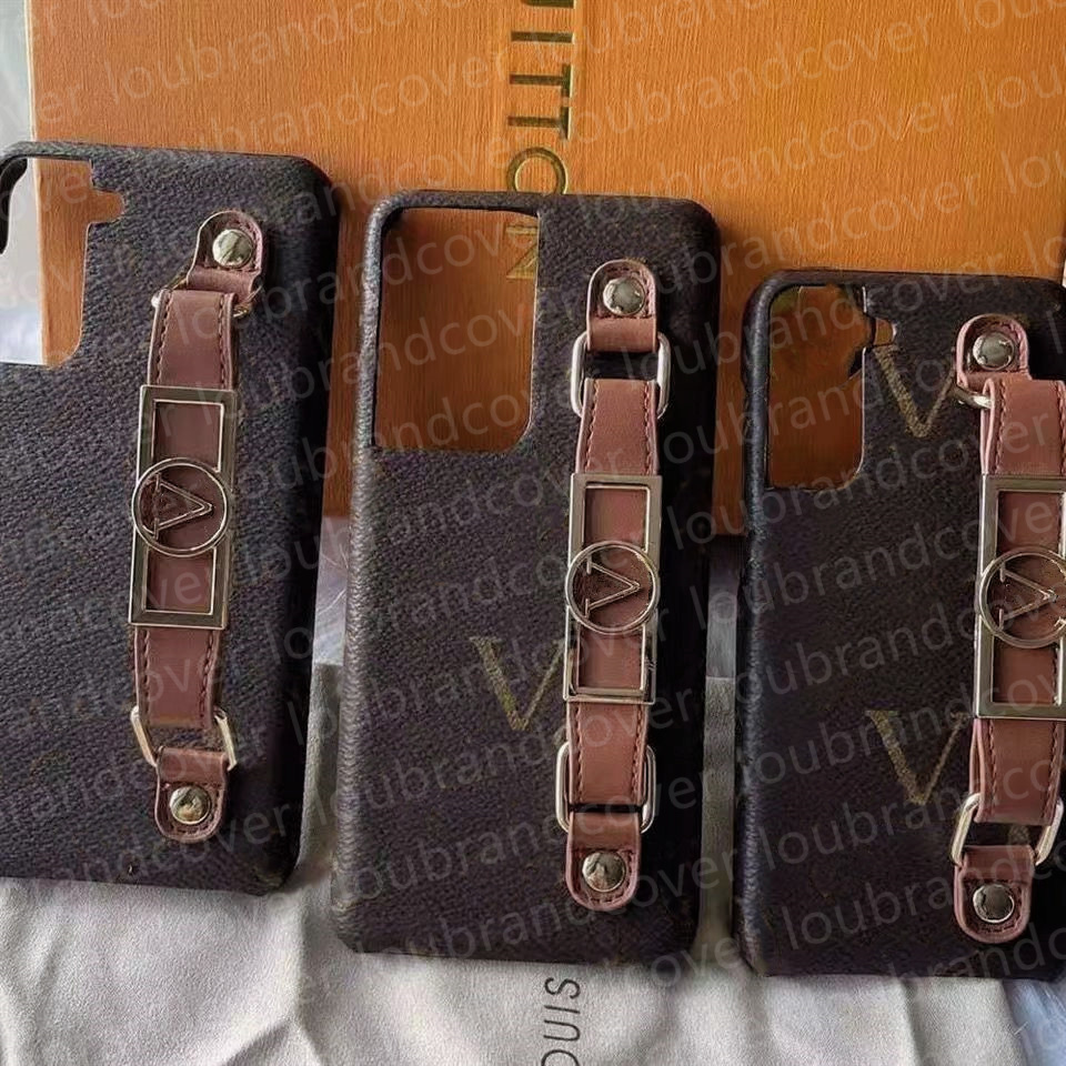 Designer Phone Case Fashion Leather Monogram Wristband for iPhone 14 13 12 11 Pro Max XR XS 7 8 Plus Samsung Galaxy s23 Ultra s22 s21 s20 PLUS Bumper Mobile Cover