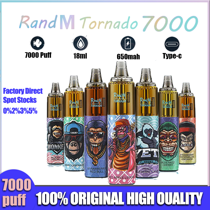 Vape Pen RandM Tornado 7000 Puffs Disposable E-Cigarettes Pod Mesh multicolor Coil Adjustable Airflow 0% 2%3% 5% Battery Rechargeable Vaporizer Vape