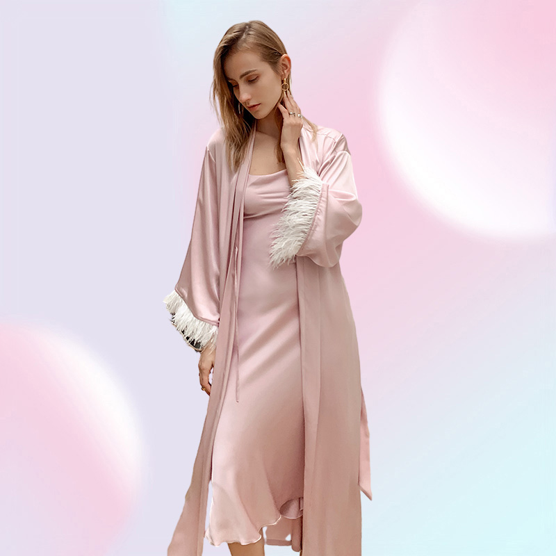YAOTING Kimono Pink Silk Luxury Pajamas Satin Sexy Woman Nightgown Custom Bathrobe Nightie Sleepwear Home Clothes Robe 2205103820492