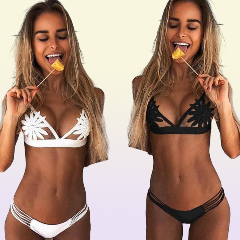 Sexy Women Summer Swimwear Bikini Set Bra Tie Side GString Thong Beach Triangle Hollow Out Suit Swimsuit Bathing Women039s6594923