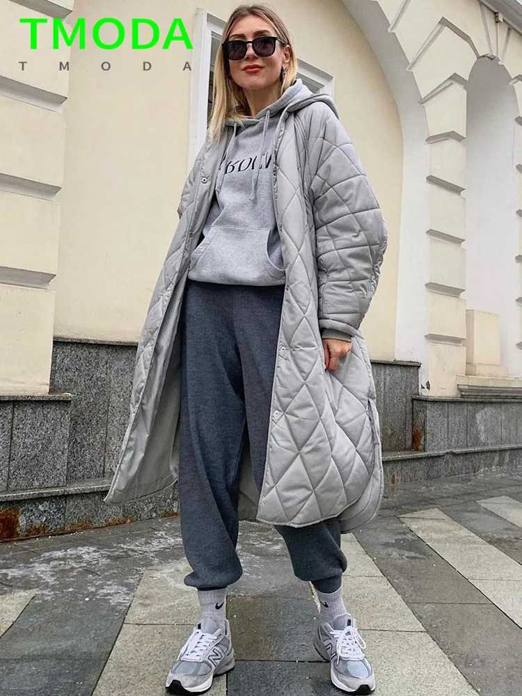 Women's Down Parkas T MODA 2023 Women Loose Warm Midlength Hooded Cotton Jacket Quilted Coat Ladies Pattern Parka Casual Female Chic Thick Outwea
