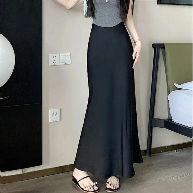 Women's Satin Silk High-Waisted Fishtail Midi Skirt For Elegant Fall Look