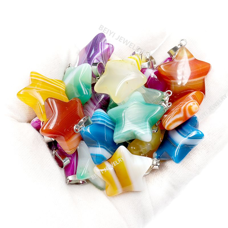 Star Heart Stripe Agate Charms Nacklace Pendants Crystal Reiki Healing Wholesale For jewelry Making