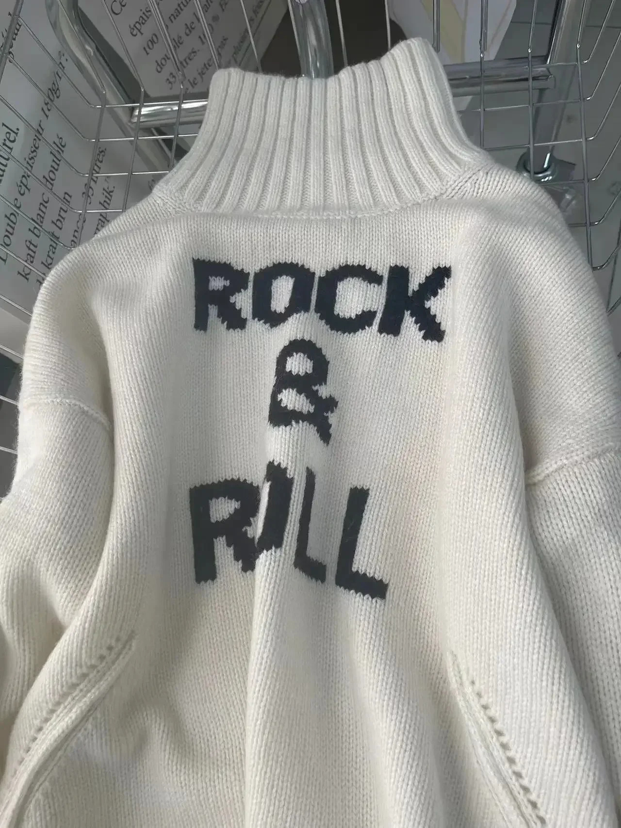 Women's Sweaters 100 Cashmere Autumn Winter Women Turtleneck Sweater 2023 Black White Letter Alma Rock Female Tops Jumper 231031