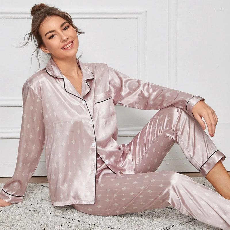 Women's Sleepwear Autumn Winter Pajama Women Silk Satin Pajamas Set Long Sleeve Shirt With Trouser Loungewear Female Pyjamas Suits Mujer