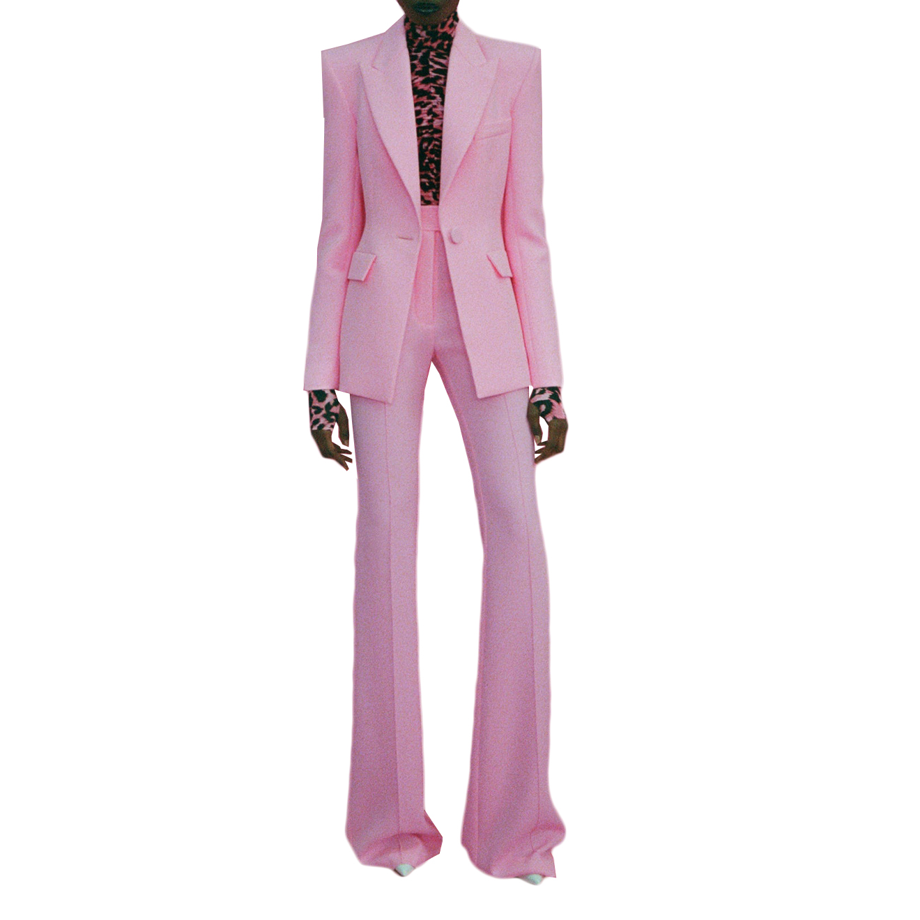 Pink Women Pants Suits Custom Made Lady Fashion Long Sleeve Slim Fit Blazer Wide Leg High Waist Pants 2 Pieces