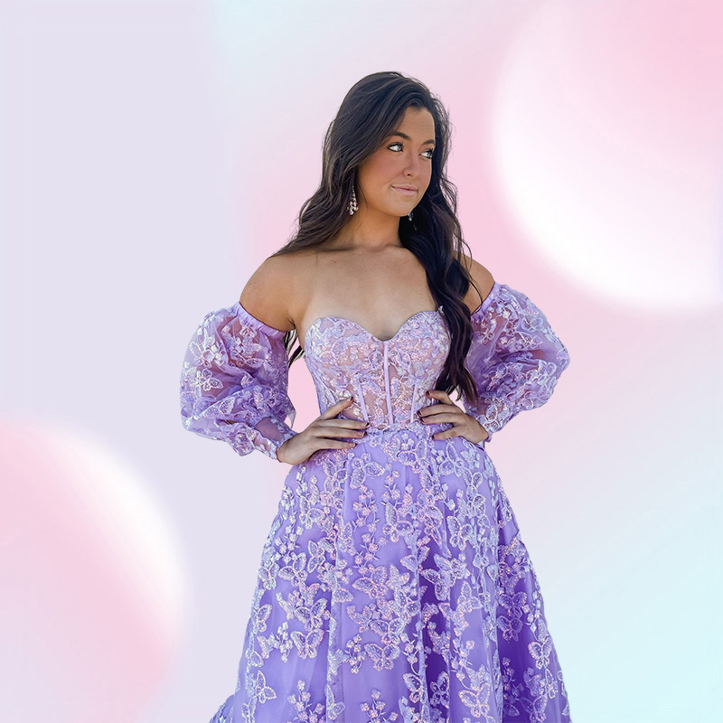Sweetheart Lilac Long Evening Party Dress Embroidered Butterfly Robe De Soiree Detachable Sleeves Lavender Prom Dresses Lady