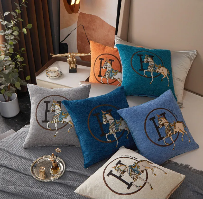 Luxury Pillow Home Living Room Sofa Case Embroidered Horse Cushion Cover Square Throw Pillowcase