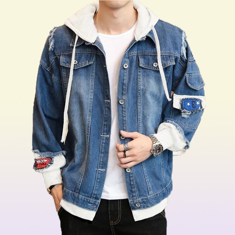 Songsanding Men Denim Jacket Streetwear Hip Hop Men039s Hooded Jean Jackets Male Casual Loose Outerwear Spring Fashion Sli