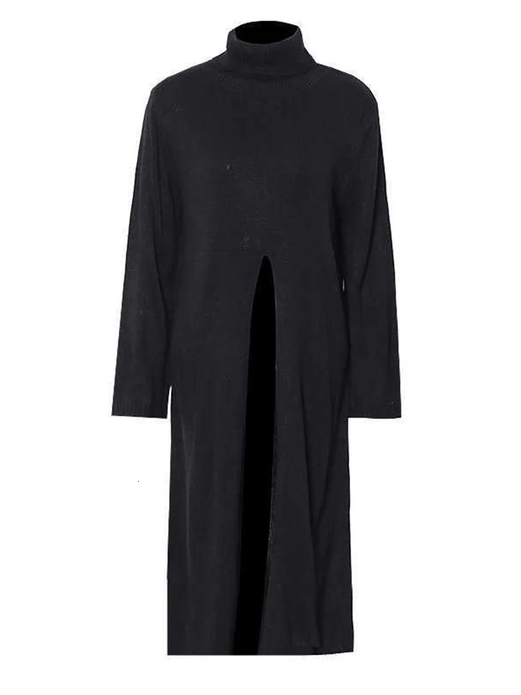 Women's Sweaters VGH Vintage Knitting Sweaters For Women Turtleneck Long Sleeve Split Casual Loose Pullover Sweater Female Autumn Clothing 231031