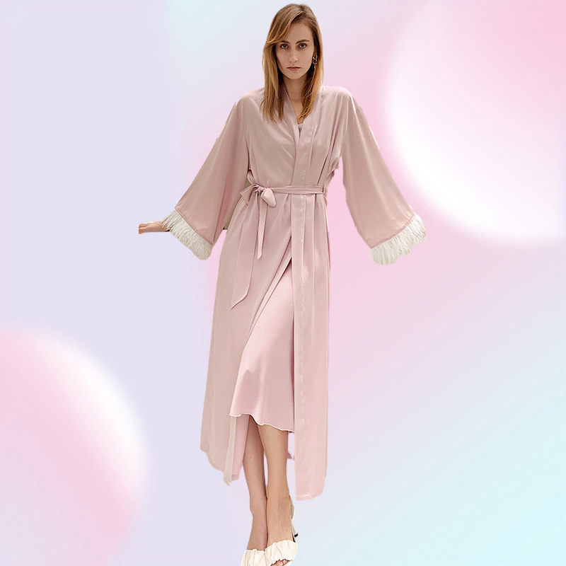 YAOTING Kimono Pink Silk Luxury Pajamas Satin Sexy Woman Nightgown Custom Bathrobe Nightie Sleepwear Home Clothes Robe 2205103820492