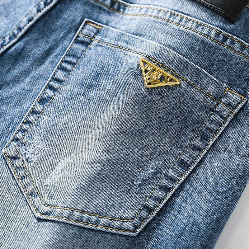 Jeans 2022 Men's Fashion Brand Printed Slim Fit Small Feet Casual Stretch Pants