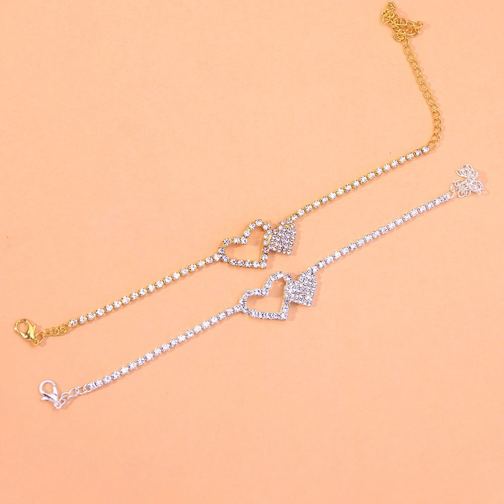 Anklets Double Heart for Women Bling Hollow Out Love Exquisite Foot Chain Summer Beach Ornaments Jewelry 231101