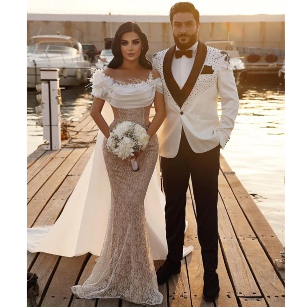 Sexy Off The Shoulder Lace Mermaid Appliques Party Gowns Sleeveless Wedding Dresses Backless Elegant Vestidos De Novia