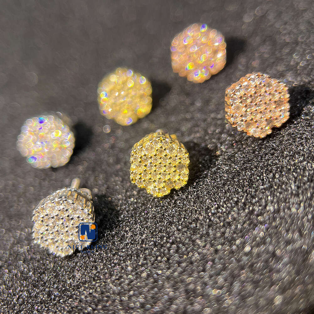 Best Selling Instock Wholesale Price 925 Silver Iced Out Ear Studs Vvs Moissanite Diamond Men Stud