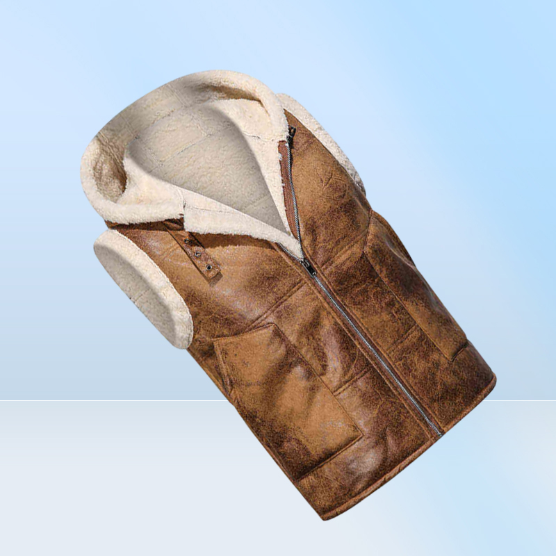 Men Autumn And Winter New Vest Faux Fur Solid Color Zipper Hooded Pu Leather Vest J22072252364443374769