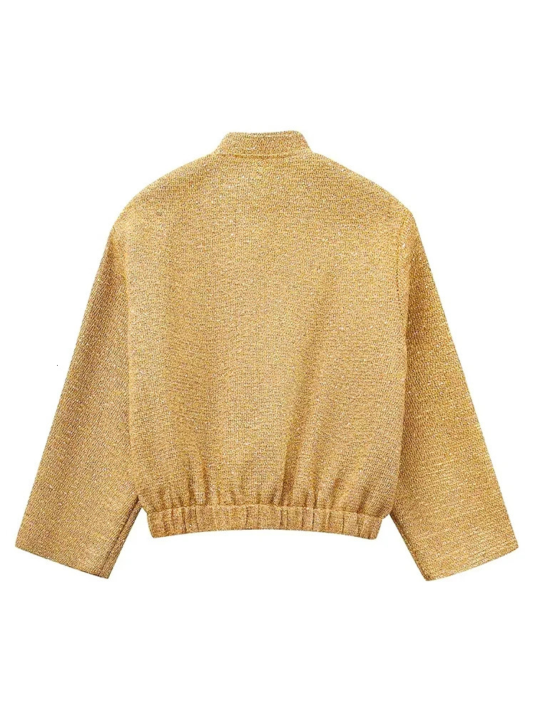 Women's Jackets Fashion Sequin Bomber Jacket For Women 2023 Stand Collar Long Sleeve Gold Coats Female Winter Autumn Loose Vintage Outerwear 2310