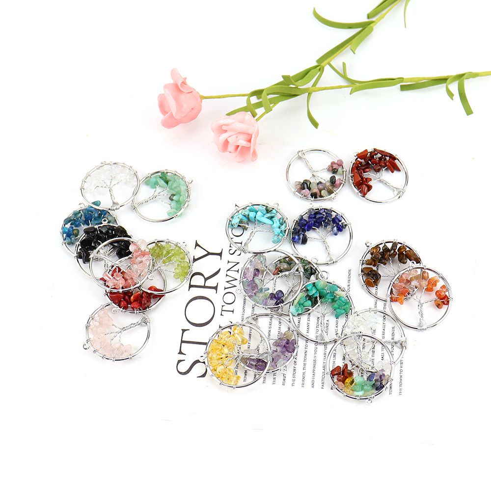 Natural Wire Wrap Tree of Life Healing Crystal Pendant 7 Chakra Stone Pendant Crystal Necklace Women Men Jewelry