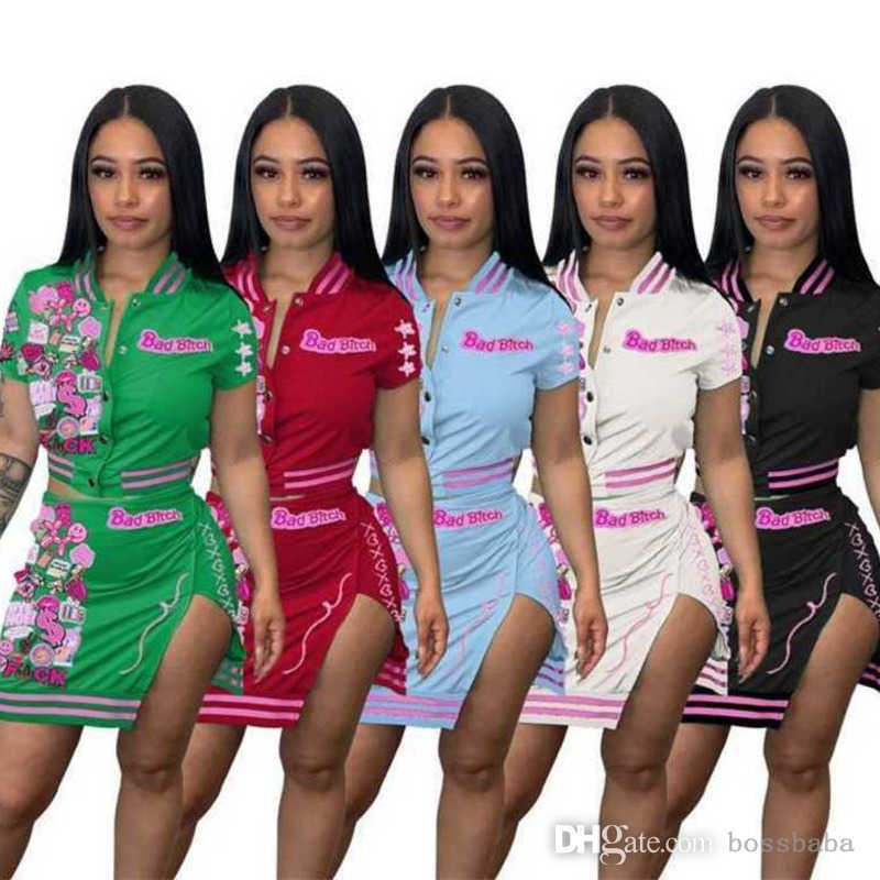 Women Casual Dresses Designer Two Piece Dress Suits Designer 2023 New Summer Short Sleeve Top And Skirt Baseball Outfits, Black