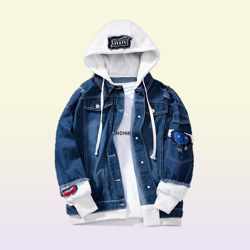 Songsanding Men Denim Jacket Streetwear Hip Hop Men039s Hooded Jean Jackets Male Casual Loose Outerwear Spring Fashion Sli