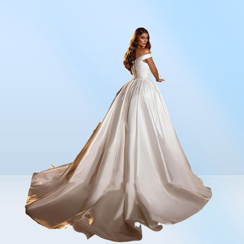 Modest Satin Mermaid Wedding Dresses With Detachable Sweep Train Elegant Off Shoulder Beaded Cyrstals Corset Back Bridal Gowns Ves