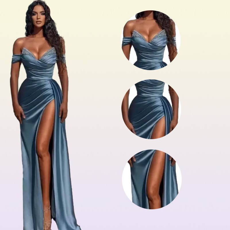 Elegant Off Shoulder Prom Dresses A Line Backless Sexy Crystal Split Side High Sexy Evening Gowns BC10944 GB1202x3