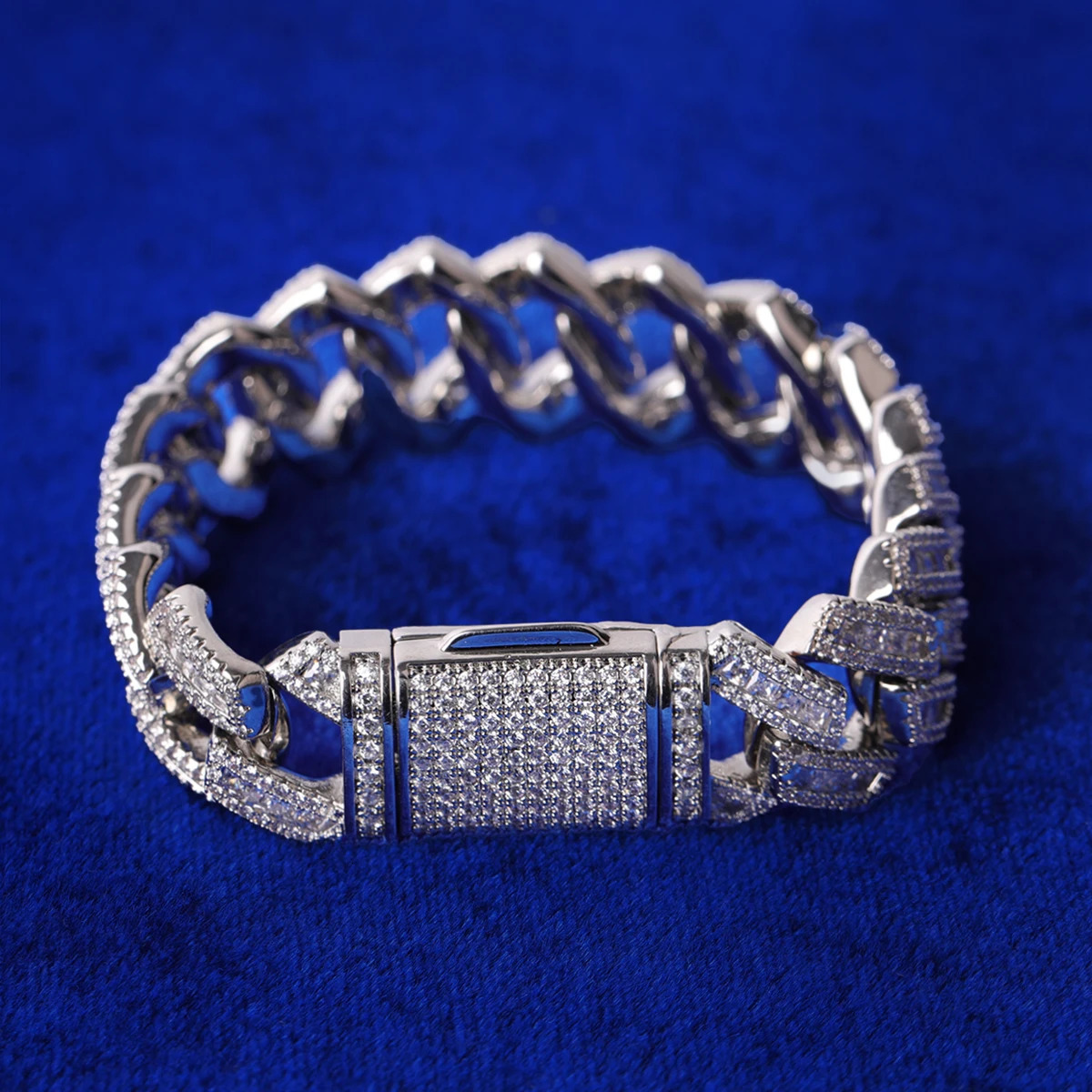 Charm Bracelets Bubble Letter Cuban Link Chain Bracelet for Men Real Copper Baguette Sharp Hip Hop Jewelry Gift 231101