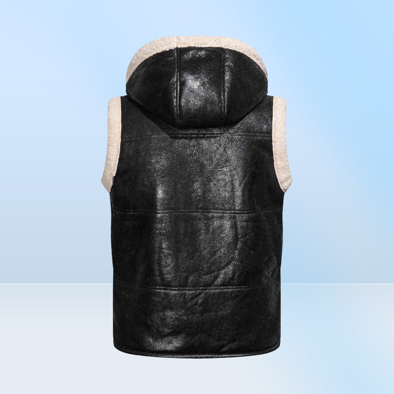 Men Autumn And Winter New Vest Faux Fur Solid Color Zipper Hooded Pu Leather Vest J22072252364443374769