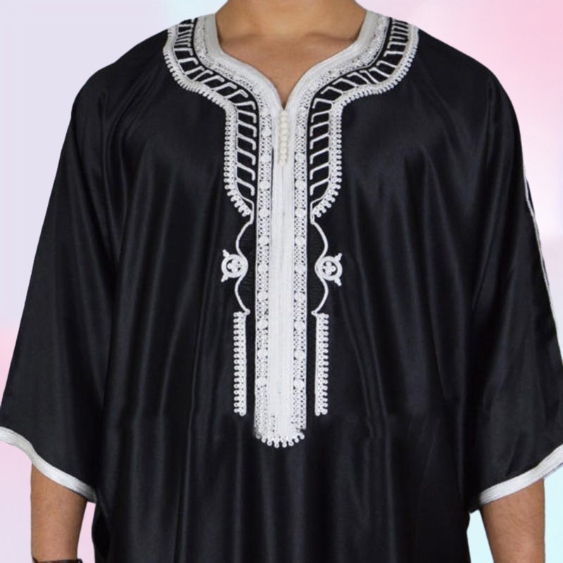 Ethnic Clothing Muslim Man Kaftan Moroccan Men Jalabiya Dubai Jubba Thobe Cotton Long Shirt Casual Youth Black Robe Arab Clothes Ps Size