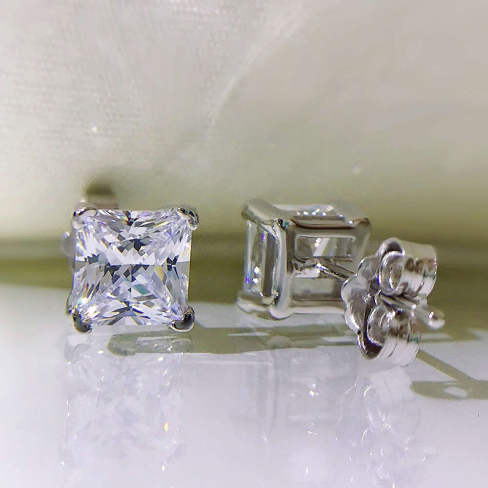 Aaa Gems 925 Sterling Silver 4mm 5mm 6mm 7mm 8mm 9mm Vvs Moissanite Princess Cut Stud for Mens