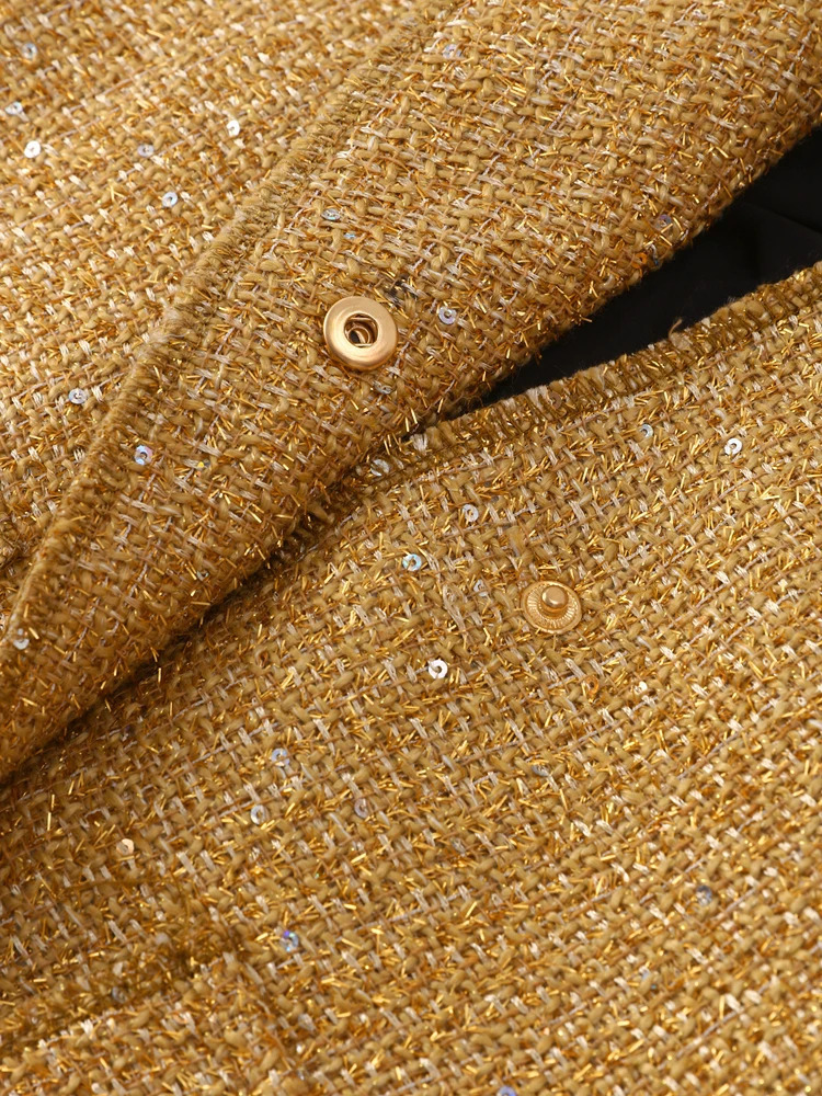 Women's Jackets Fashion Sequin Bomber Jacket For Women 2023 Stand Collar Long Sleeve Gold Coats Female Winter Autumn Loose Vintage Outerwear 2310