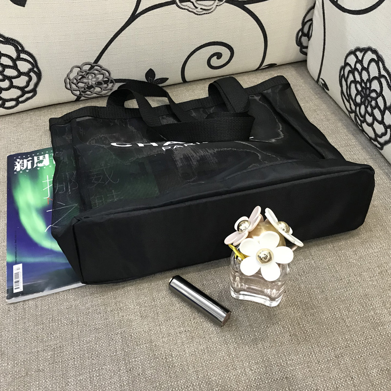 2025 new Chic Black Mesh Shoulder Bag - Designer Inspired Transparent Tote for Women's Fashion & Shopping