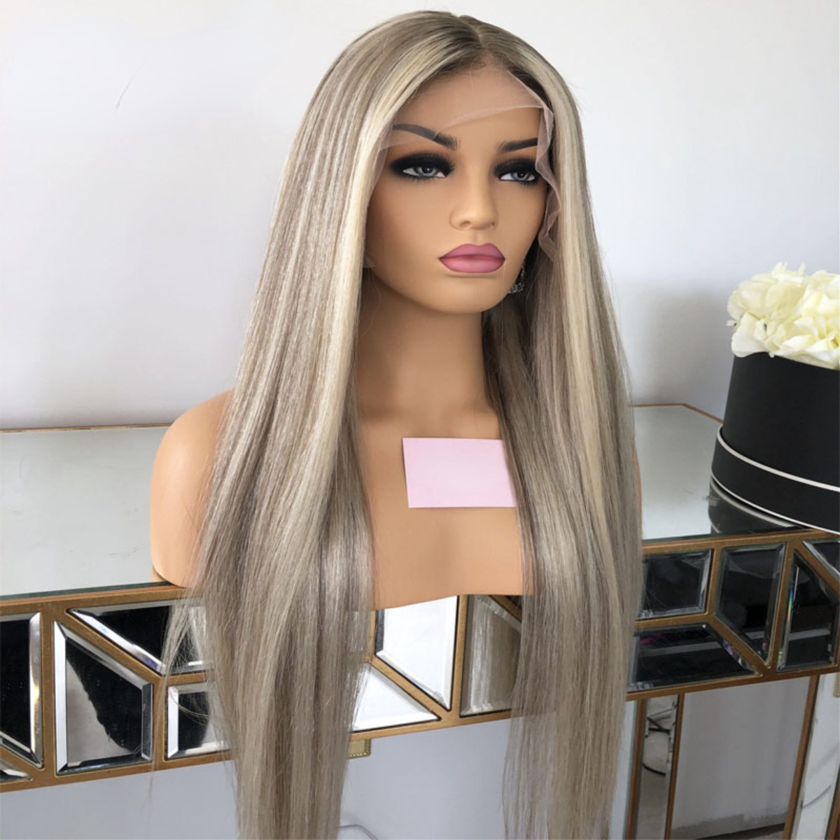 Free shipping Ash Blonde Highlights Wigs Transparent Full Front Human Hair for Women Bone Straight Natural Real Lace Frontal Wig Qearl