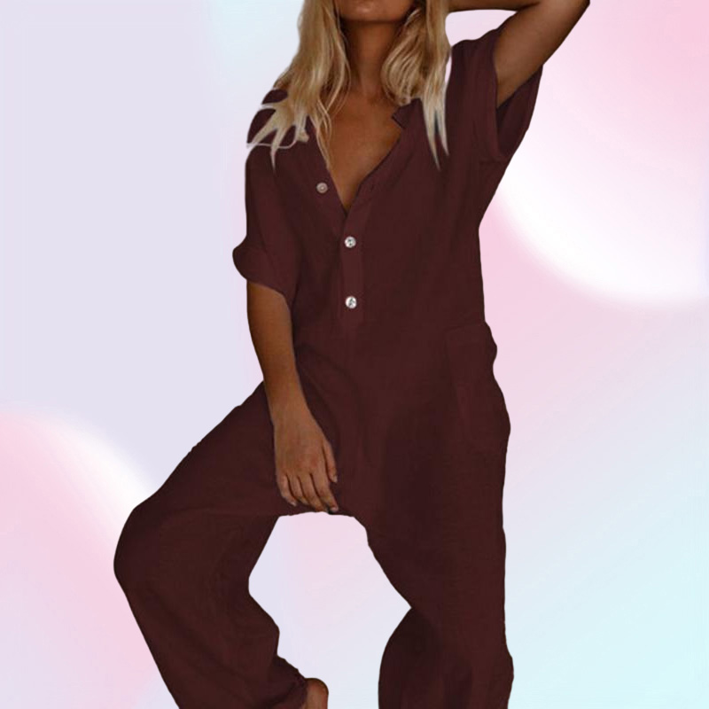 Summer Jumpsuit Cotton Linen High Quality Loose Womens Jumpsuits Fashion Casual Overalls Solid Short Sleeve Romper Women039s