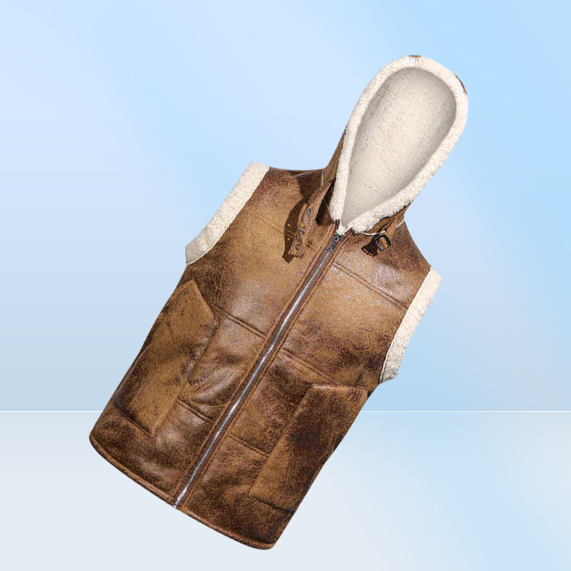 Men Autumn And Winter New Vest Faux Fur Solid Color Zipper Hooded Pu Leather Vest J22072252364443374769