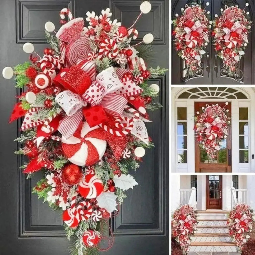 Christmas Decorations Candy Cane Christmas Wreath Garland Decoration Front Door Window Wall Home Decoration Christmas Guirnalda Navidad 2024 231101